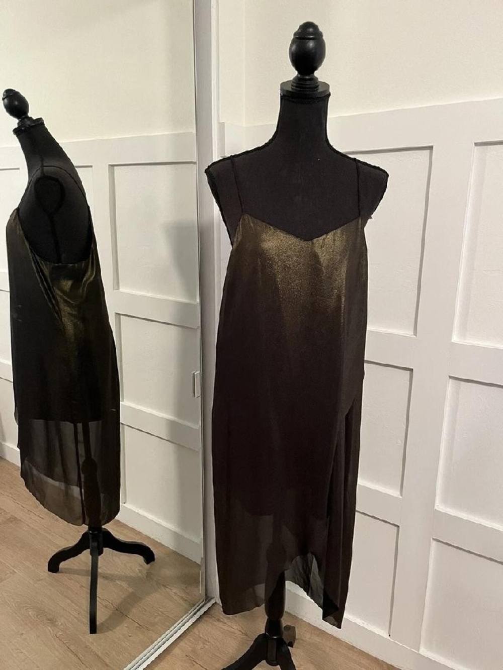 Forever 21 Metallic Black and Gold Slip Midi Dress
